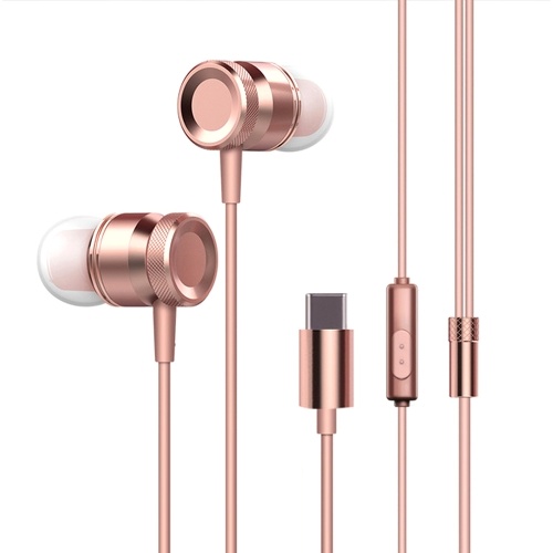 USB Type-c In-Ear Wired Metal Earphone Headset Type C Earphone Earbuds In-line Control w/ Mic for Xiaomi 6 Note 3 MIX 2 Letv LeEco Le 2 3 Smartisan Pro Pro 2 Gold
