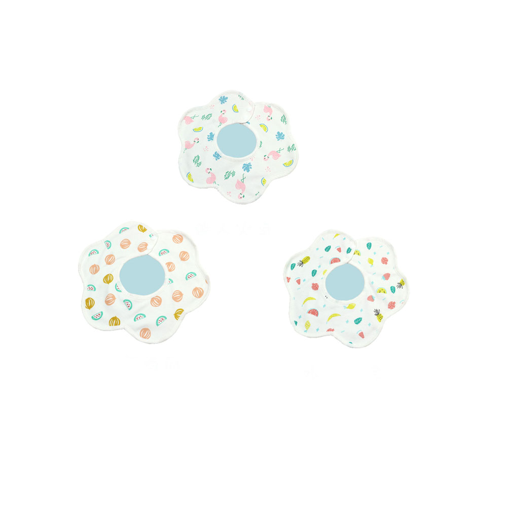 3-piece Cartoon Fruit Print Softness Waterproof Cotton Baby Bibs