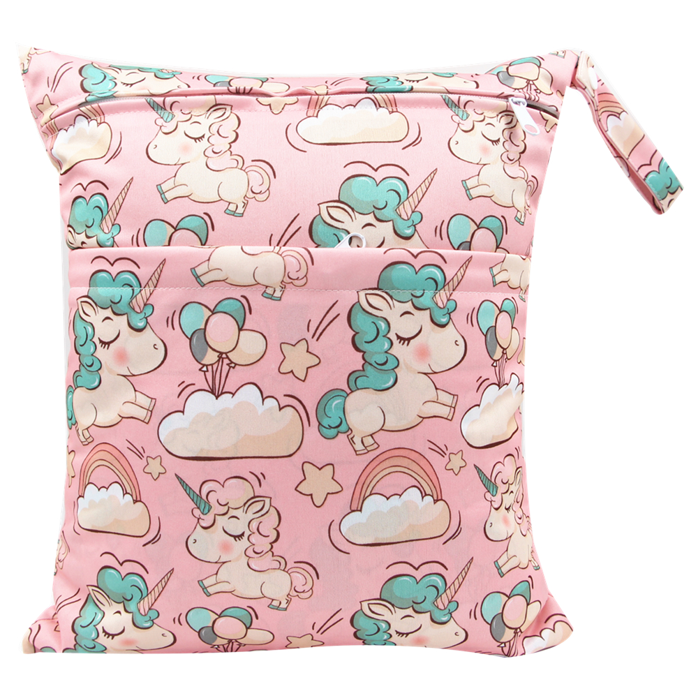 Waterproof Double Pockets Unicorn Print Cloth Diaper Wet/Dry Bags