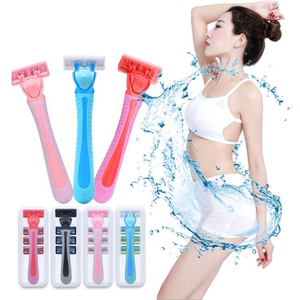 new style 6 layers shaving razor blade for women body underarm bikini face lady razor (4pcs + 1 machine)