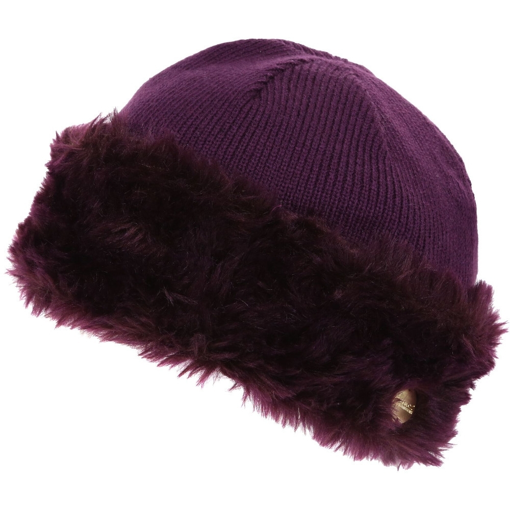 Regatta Womens/Ladies Luz Fur Trim Cotton Jersey Winter Beanie Hat Large / Extra Large