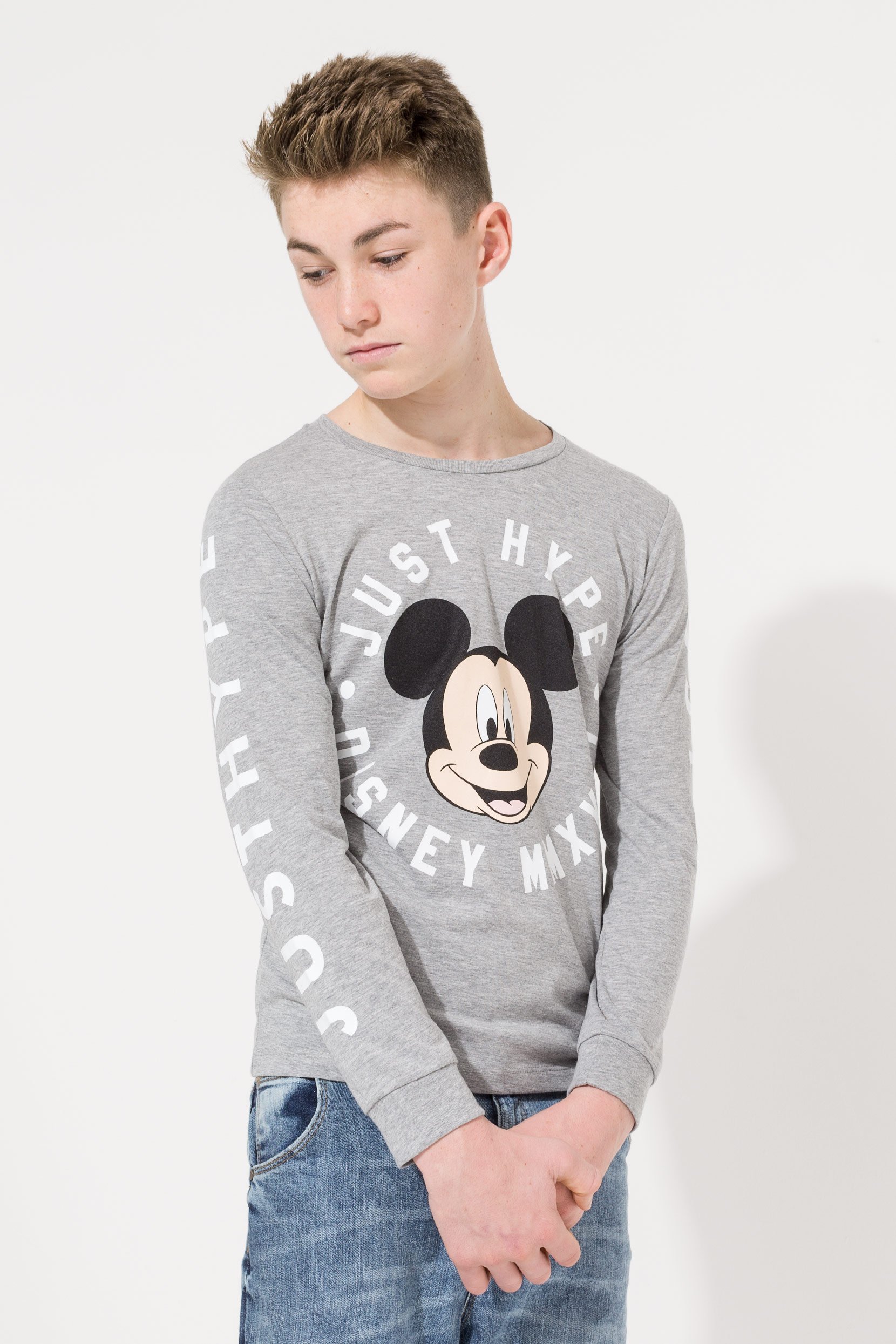 Hype Disney Grey Mickey Mouse Circle Kids Long Sleeve T-Shirt | Size 11-12