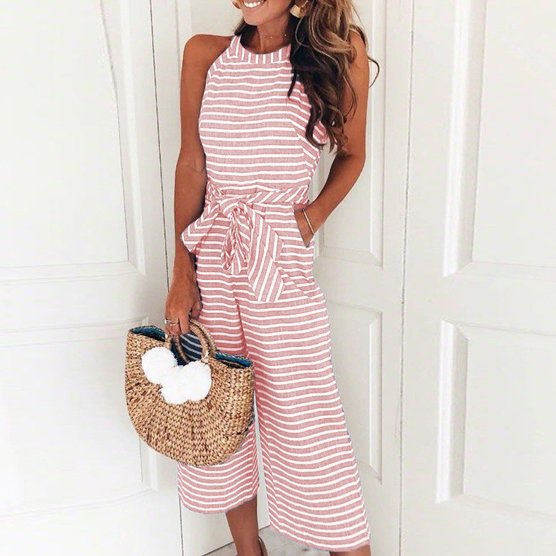 Chic Striped Sleeveless Jumpsuit with Belt for Women