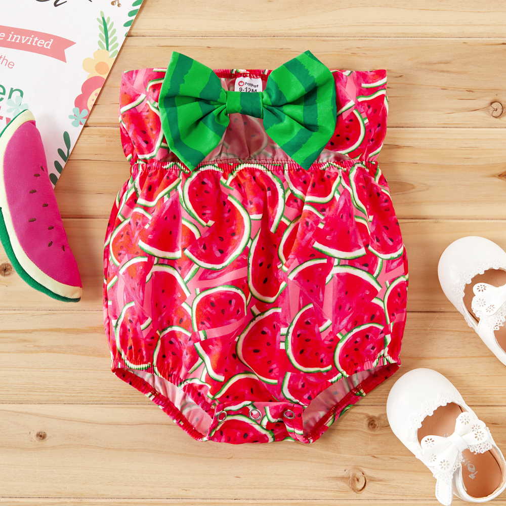 Baby Watermelon Allover Bowknot Strapless Romper