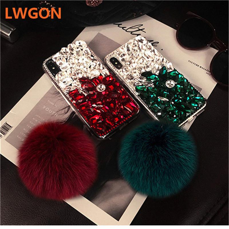 Design Luxury DIY Bling Crystal Diamond Rhinestone With Fur Ball Tassel Case Cover For OPPO F5 F7 F9 A3S F1S A7X Realme 2 Pro