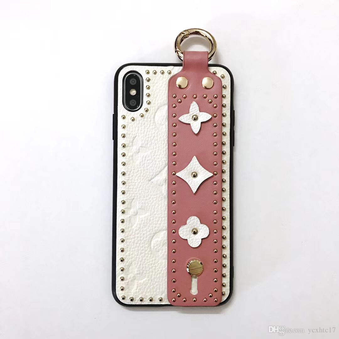 Fashion Brand Luxury Phone Case with Wrist support rivet for iphone X XS XR Xs-Max 7 7plus 8 8plus Back Cover Shell Leather Phone Cover