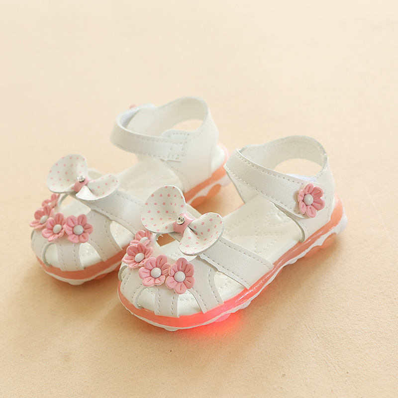 Fashionable Floral Polka Dots Bow Decor LED Sandals for Girls
