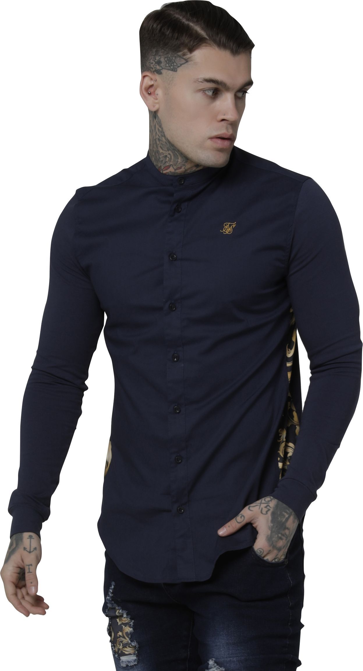 Sik Silk Royal Venetian Muscle Fit Grandad Long Sleeve Shirt