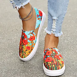 Women's Loafers  Slip-Ons Slip-on Sneakers Flat Heel Round Toe Canvas Loafer Color Block Red Lightinthebox