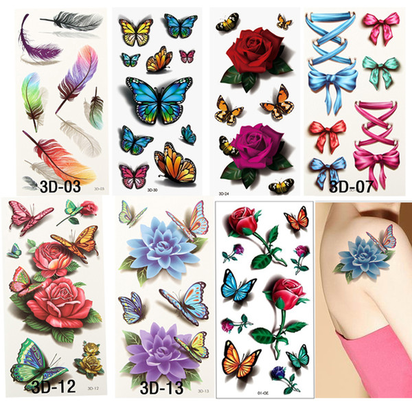 7pcs temporary tattoos for women water transfer stickers body art beauty henna tattoos 3d flower sticker fake tattoo adhesives