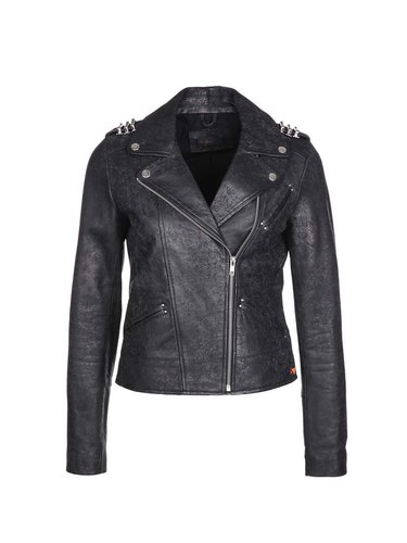 Black Leather Street Zipper Plain Long Sleeve Biker Jacket