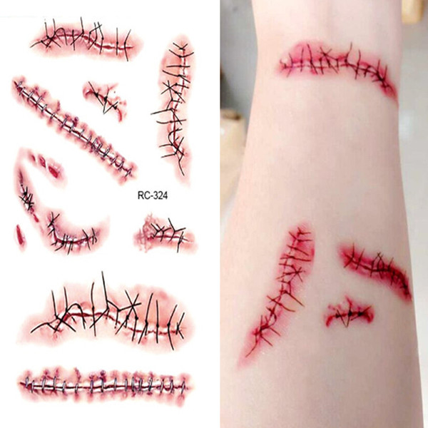 temporary tattoo sticker waterproof instant stitched wound scary scars convenient tattoo sticker for halloween decor new