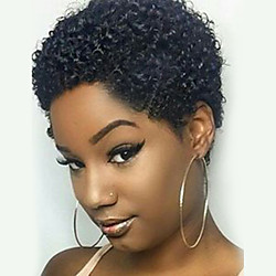 Human Hair Blend Wig Short Afro Kinky Curly Short Hairstyles 2020 Berry Kinky Curly Afro African American Wig Machine Made Women's Natural Black #1B 8 inch Lightinthebox