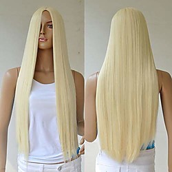 -women's long straight full wig hair blonde synthetic no bangs cosplay party
