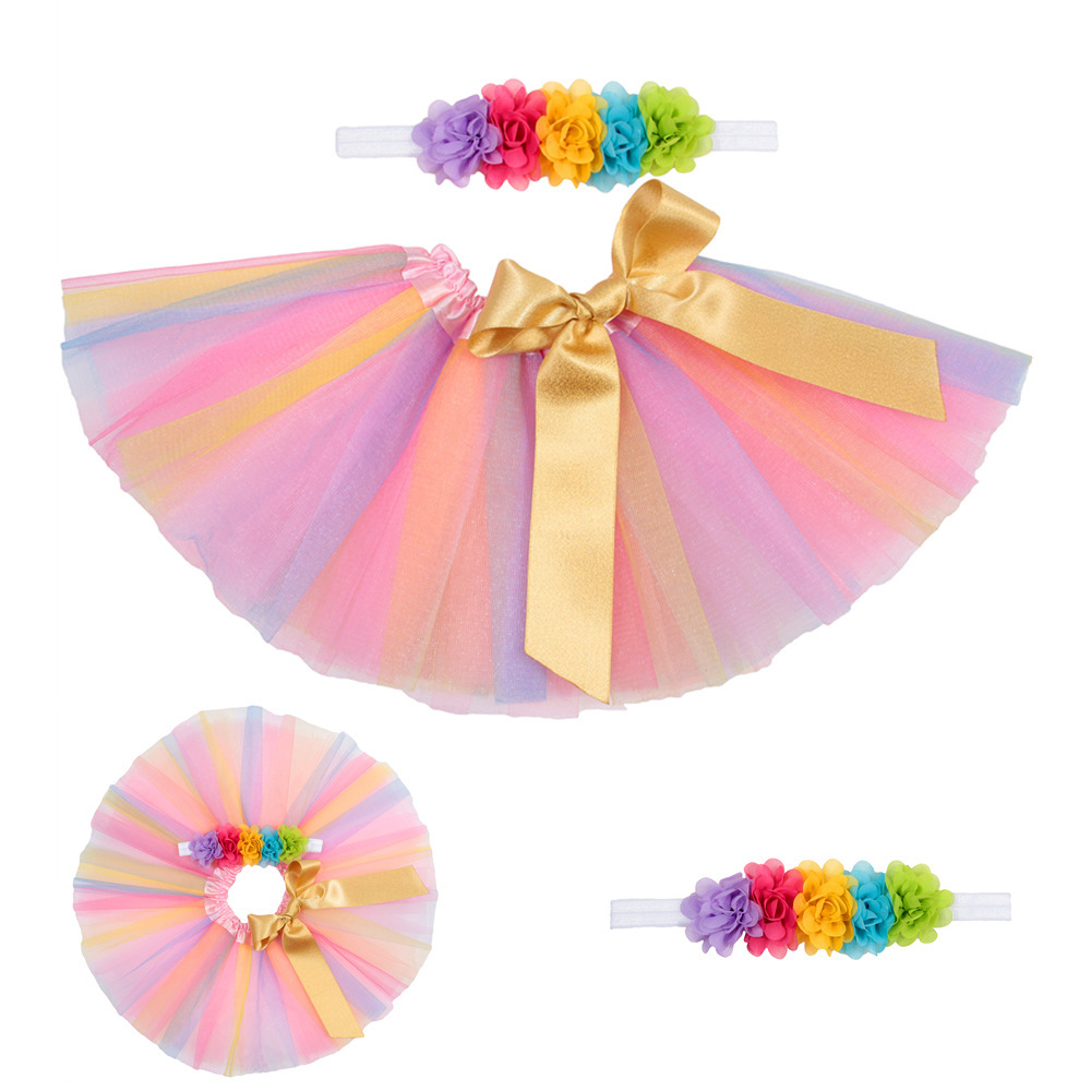 Floral Decor Baby Photography Prop Tutu Skirt and Headband Set