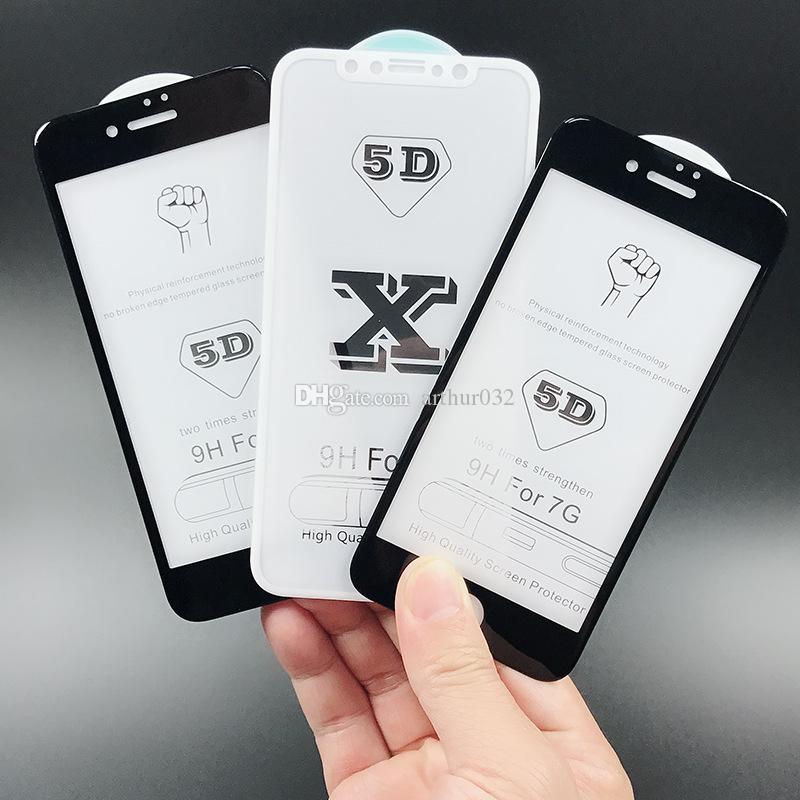 For IPhone X 8 7 6 Plus 9H Full Cover Tempered Glass 5D Curved Screen Protector Edge to Edge Full Cover Screen Protector Film Cellphone