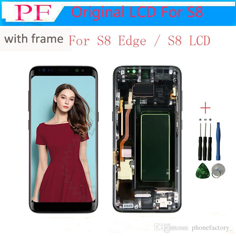 100% Original Black For Samsung Galaxy S8 LCD G950A G950P G950T G050V Display Screen Assembly Replacement With Frame + Repair Tool