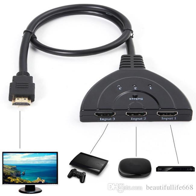 High Quality 3 Port 1080P HDMI Switch Switcher with Cable for HDTV DVD 3 in 1 Out hdmi switcher