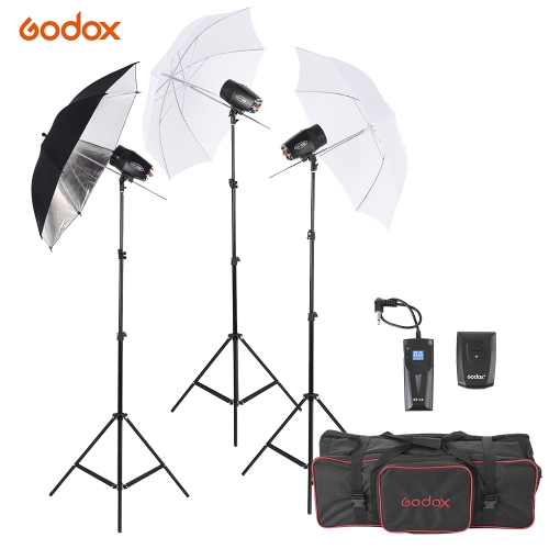 Godox M180-A Mini 3 * 180WS Studio Photo Flash Strobe Lighting Kit with (3) Flash / (3)Light Stand / (2) Soft Umbrella / (1)Relector Umbrella/ (1)RT-16 Flash Trigger / (1)Carrying Bag