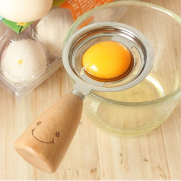 KCASA KC-ES029 Stainless Steel Egg Separator Smile Wood Handle Egg White Yolk Divider Kitchen Tools