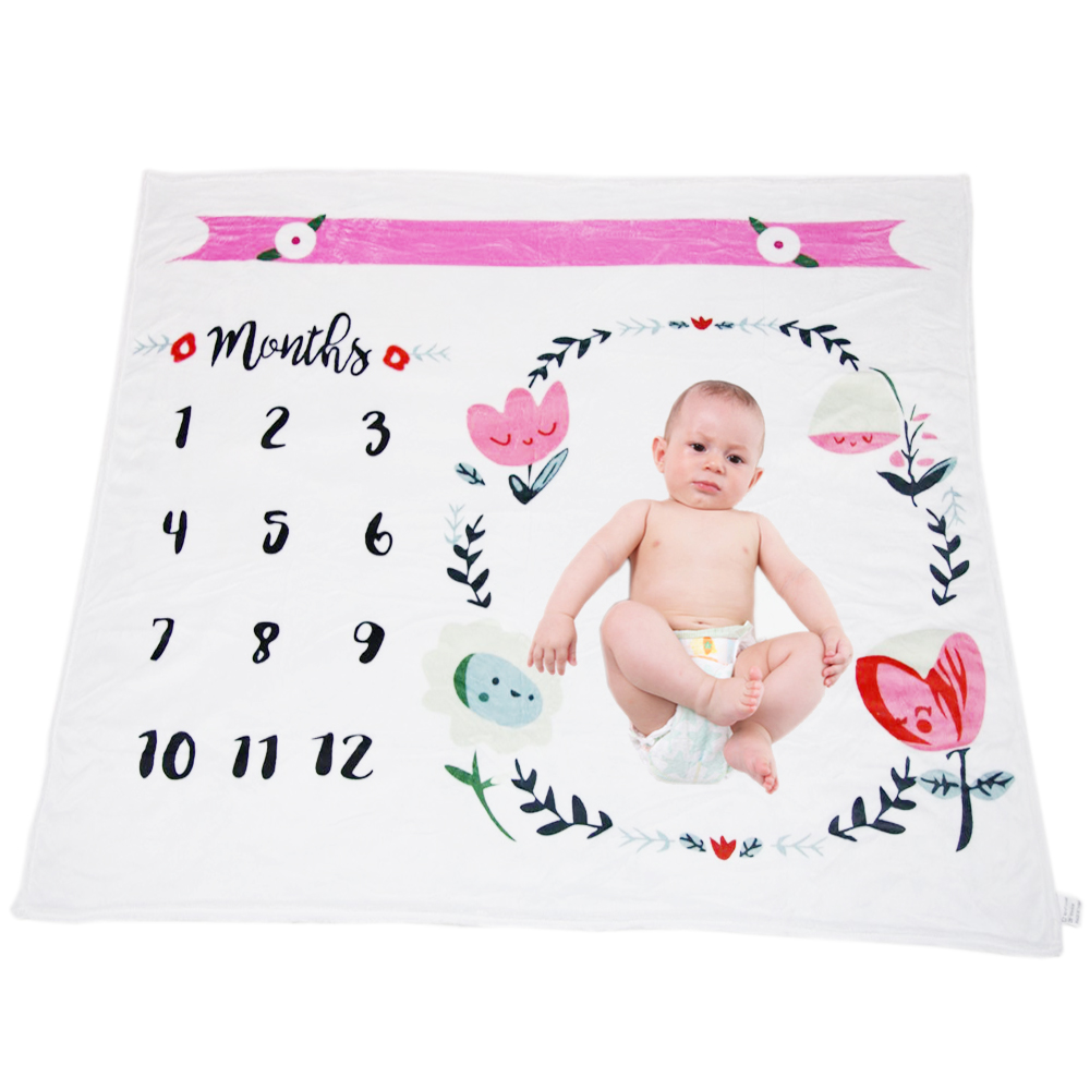Floral Print Baby Flannel Milestone Blanket