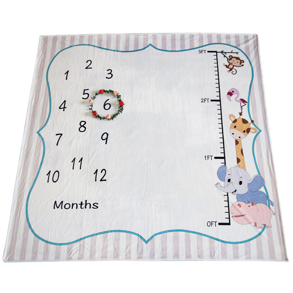 Cartoon Print Baby Flannel Milestone Blanket