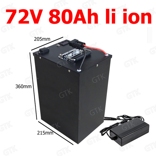 gtk waterproof 72v 80ah lithium ion battery li-ion bms for 6000w 7000w bakfiet bike tricycle forklift motocycle ev +10a charger