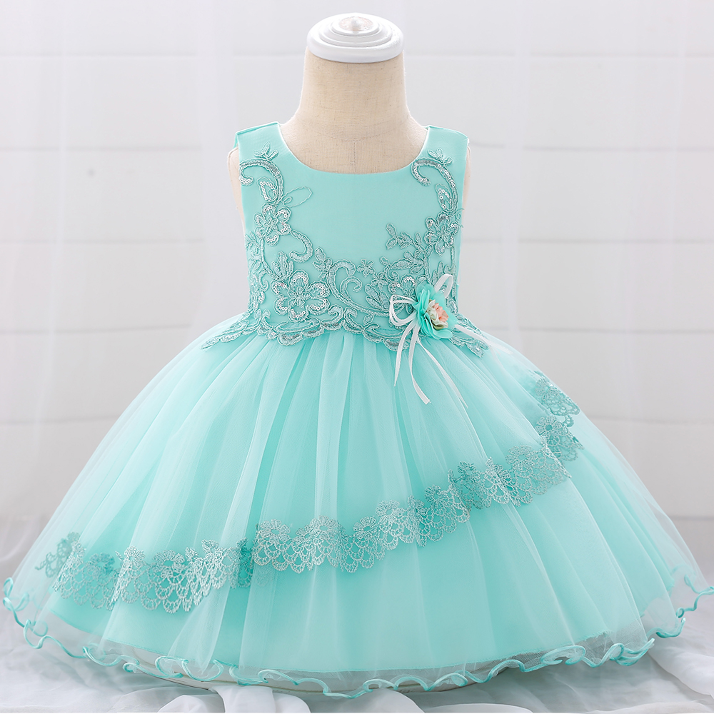 Baby / Toddler Elegant Solid Sequined Applique Lace Tulle Party Dress