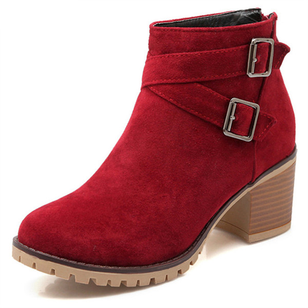 fahsion new arrive women boots autumn winter ankle boots zipper buckle square heel ladies boots big size 34-43