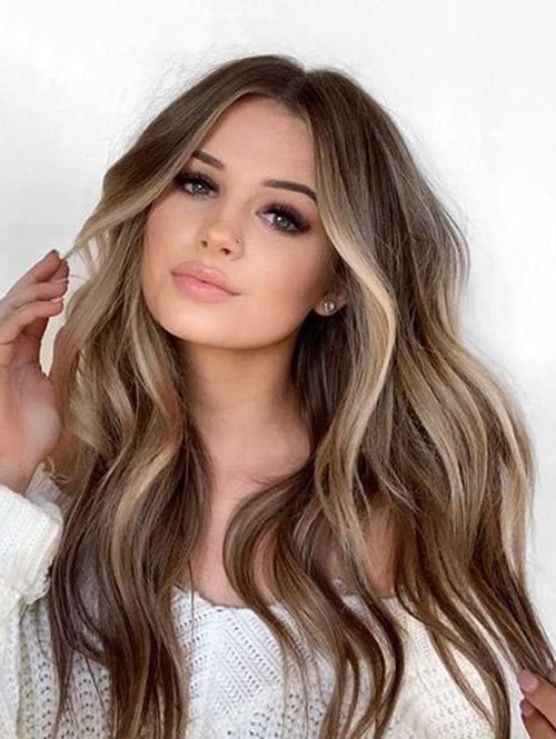 Long Colormix Middle Part Wavy Capless Synthetic Wig