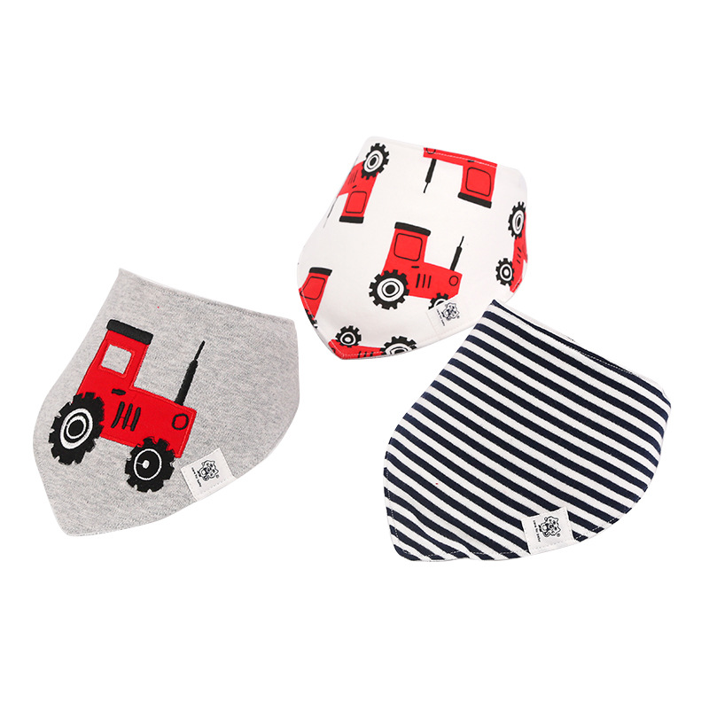 3-pcs Car Print Stripe Baby Cotton Bibs