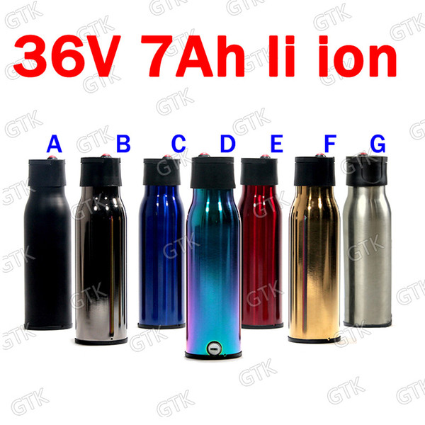 gtk 36v 7ah lithium ion with usb port water bottle rechargeable battery for 36v 500w motor e-bike scooter bicycles + 2a charger