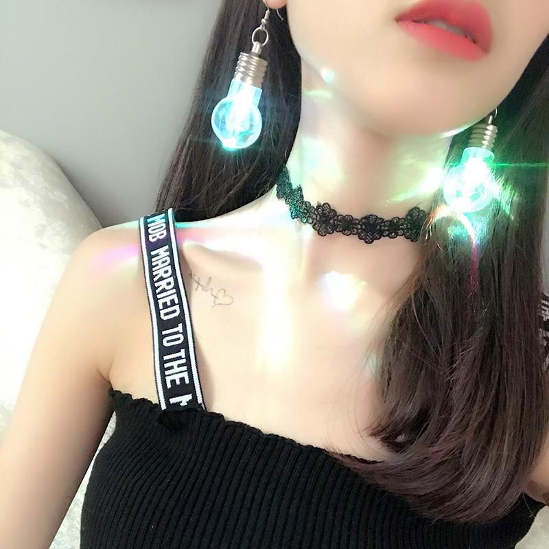 Fashion Jewelry LED Light Bulb Earrings Ear Hook Colorful Transparent Hiphop Rock Nightclub Party For Women