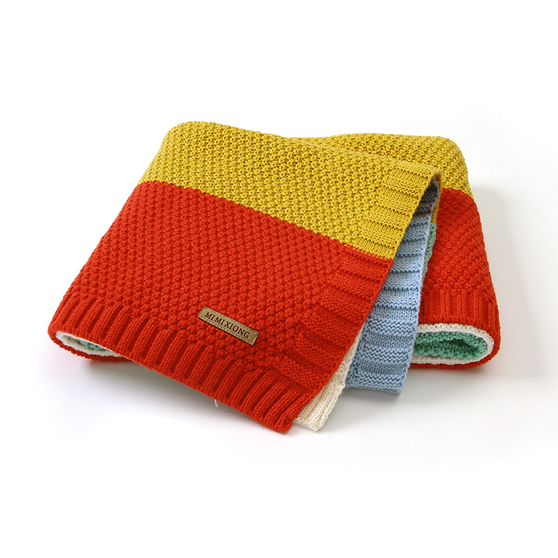 Color Matching Windproof Knitting Cotton Baby Blanket