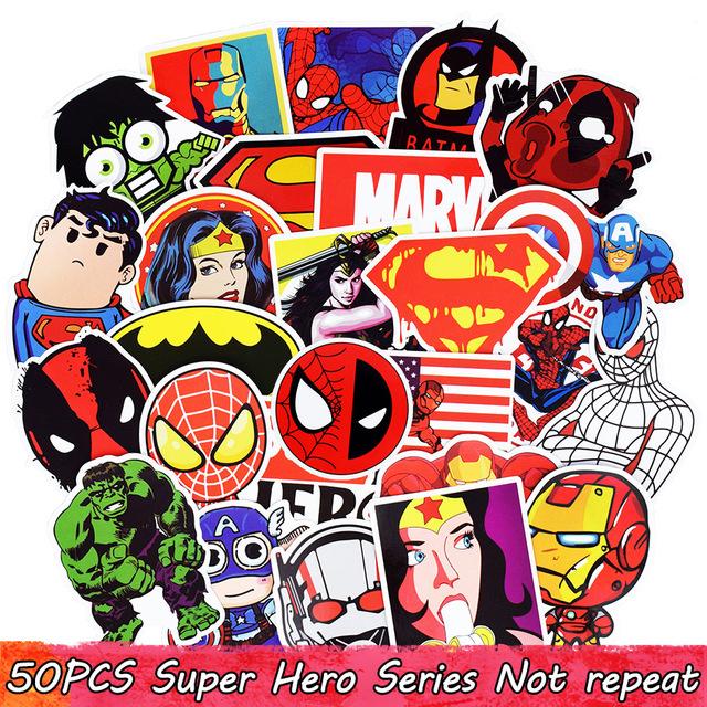 50pcs Mixed Super Hero Stickers Funny Kids Sticker for DIY Luggage Laptop Skateboard Motorcycle Phone Sticker