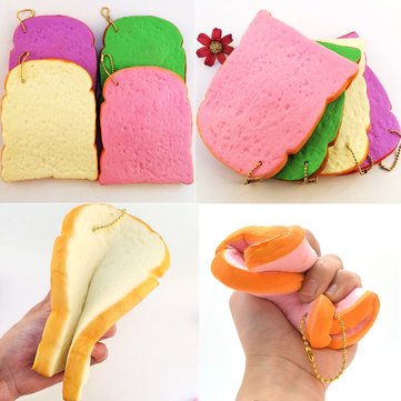 14CM Squishy Toast Slice Slow Rising Bread With Ballchain Kawaii Pressure Relief Toy for Cellphone