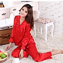 à manches longues de la mode et la broderie des femmes furuixiang de soie imité pyjama en tissu fixées