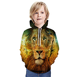 Enfants Garçon Actif Lion Graphique 3D Animal Imprimé Manches Longues Pull à capuche  Sweatshirt Jaune