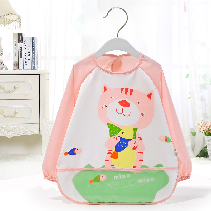 Waterproof Cat Print Long-sleeve Baby Bib
