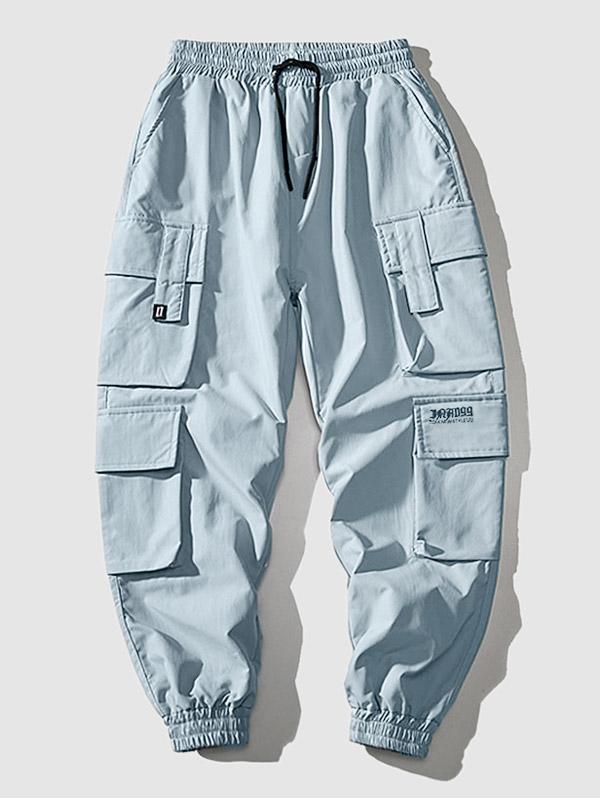 ZAFUL Men's Multi Flap Pockets Drawstring Cargo Jogger Techwear Pants M Light blue