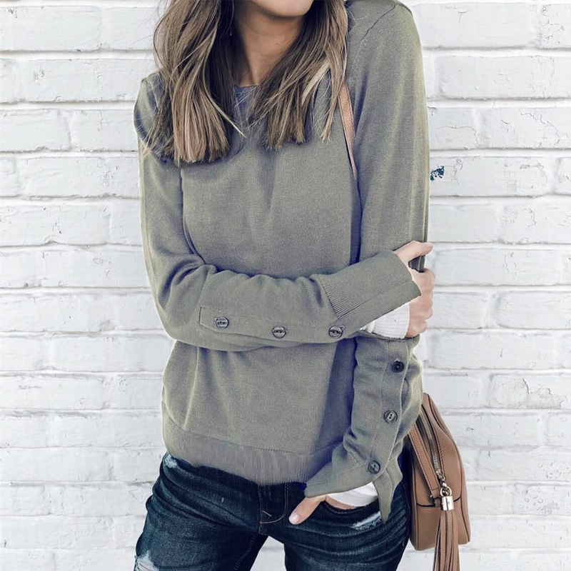 Stylish Solid Button Design Long-sleeve Hoodie