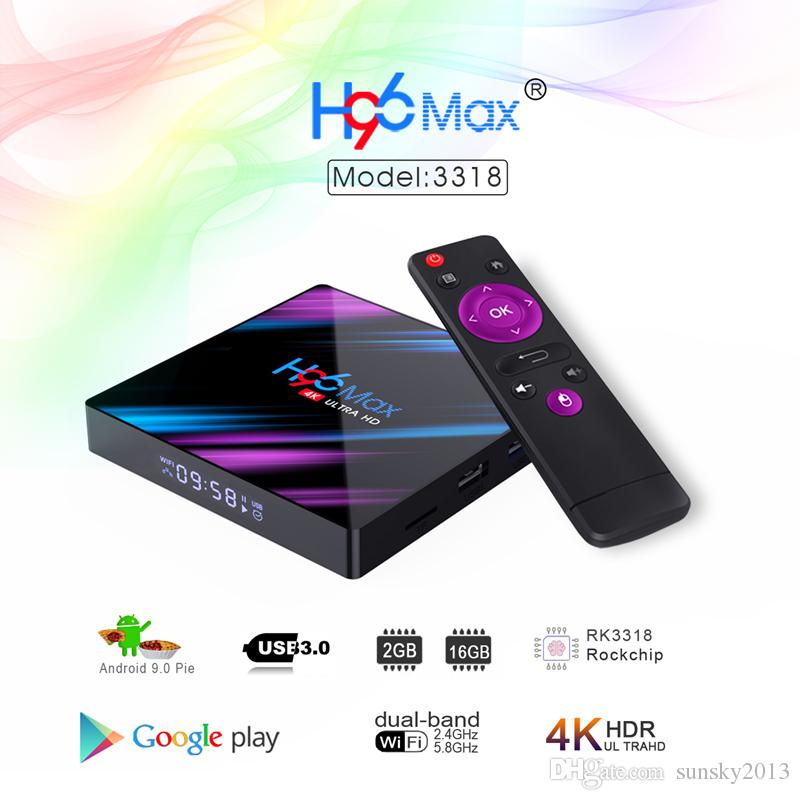 H96 Max RK3318 Android 9.0 TV Box 2GB 16GB Dual Band Wifi 2.4G 5G Bluetooth 4K Media Player 2G16 Smart Mini PC TVBox Android9.0 LED Display