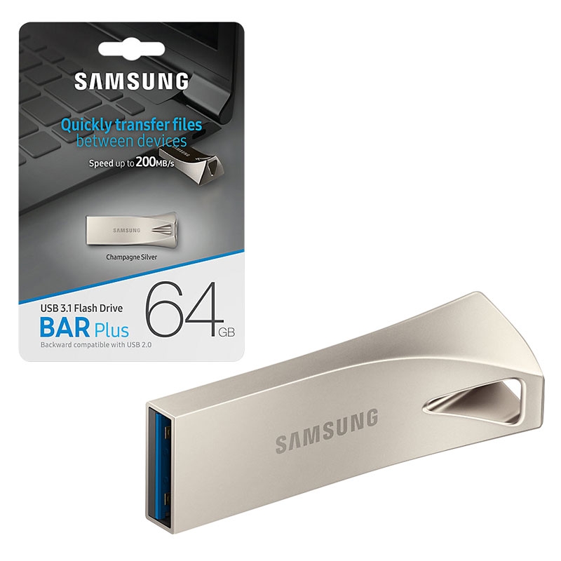 Samsung Bar Plus USB 3.1 Flash Drive 200MB/s - Silver - MUF-64BE3/EU - 64GB