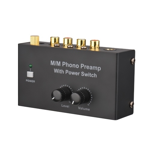 Préampli phono M/M avec interrupteur d'alimentation Préamplificateur ultra-compact avec contrôle de niveau et de Volume Entrée et sortie RCA Interface de sortie TRS 1/4 pouce