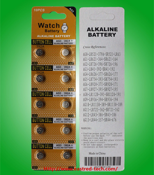 100cards (1000pcs)/lot 0%hb pb ag3 lr41 alkaline button cell 1.5v watch batteries 10pcs per blister card