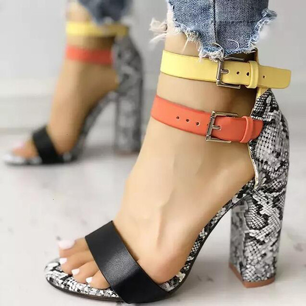 2021 New High Heels Summer Snake Camouflage Sandals Women Sexy Pumps 10cm 35- 43 Plus Size Shoes K9OK