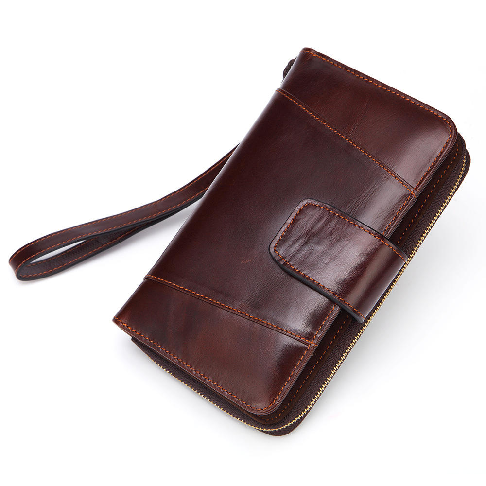 Men Genuine Leather Oil Wax Large Capacity Business Wallet