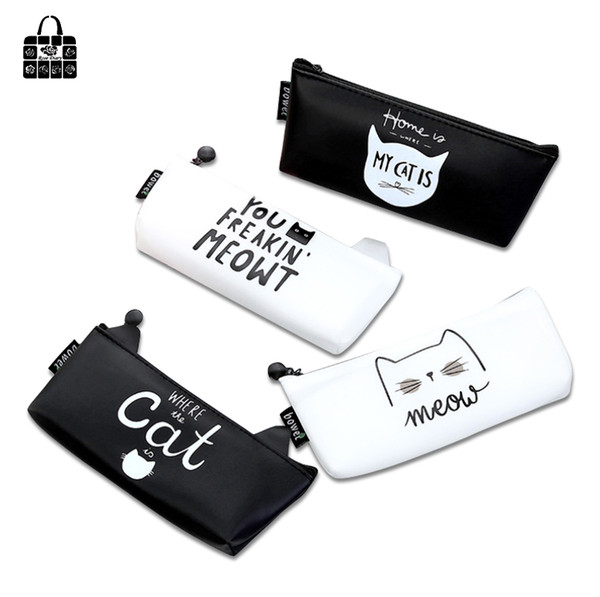 rosediary fashion cartoon cute cat waterproof silicone cosmetci bag student stationery bag zipper travel storage pencil case