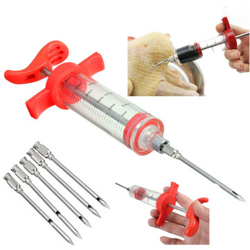 BBQ Turkey Chicken Marinade Injector Flavor Syringe Cook Meat Poultry + 5 Needles