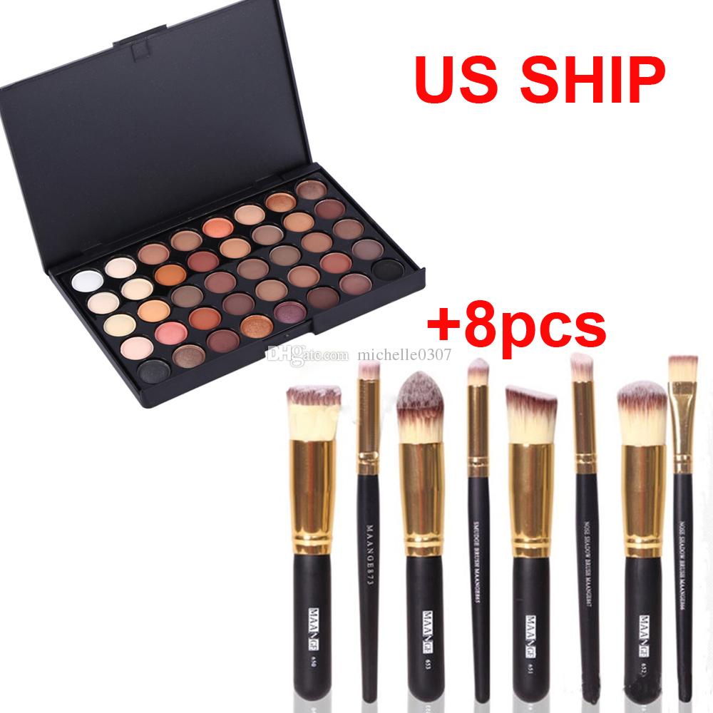 40 Color Cosmetic Matte Eyeshadow Cream Eye Shadow Makeup Palette Shimmer Set + 8PC Powder Eyeshadow Brush Facial Cosmetic Tools